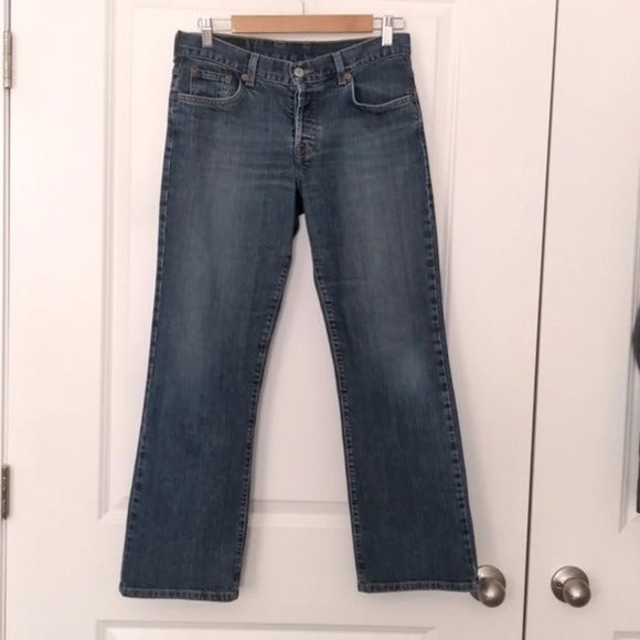 Lucky Brand Dungarees Button Fly Flare Denim Jeans Y2K Retro Vibes size 28/6 - Picture 9 of 10